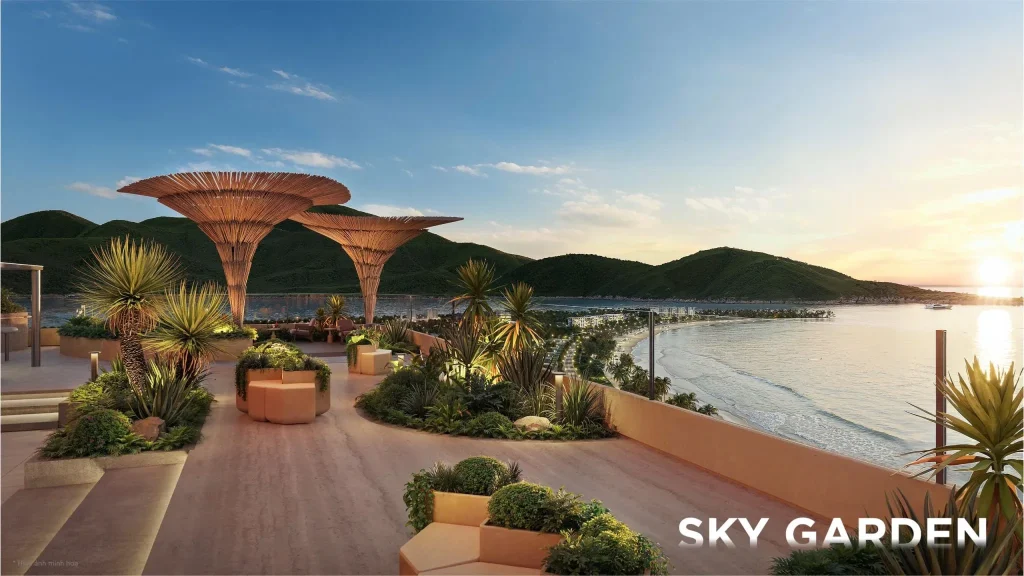 Sky garden tầng thượng Q'Terra nhìn ra vịnh biển